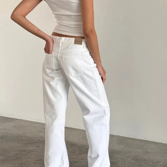 Motel Rocks Low Rise Parallel Jeans in True White Size W24 L32W24 L32 - Picture 2 of 3